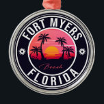 Adorno Metálico Fort Myers Beach Retro - Florida Souvenirs<br><div class="desc">Diseño de playa Fort Myers. Diseño de atardecer con su playa y mar favoritos en Florida,  ideal para los amantes de la playa de los Estados Unidos,  especialmente los amantes de Fort Myers Beach.</div>