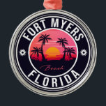 Adorno Metálico Fort Myers Beach Retro - Florida Souvenirs<br><div class="desc">Diseño de playa Fort Myers. Diseño de atardecer con su playa y mar favoritos en Florida,  ideal para los amantes de la playa de los Estados Unidos,  especialmente los amantes de Fort Myers Beach.</div>