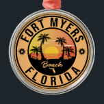 Adorno Metálico Fort Myers Beach Retro - Florida Souvenirs<br><div class="desc">Diseño de playa Fort Myers. Diseño de atardecer con su playa y mar favoritos en Florida,  ideal para los amantes de la playa de los Estados Unidos,  especialmente los amantes de Fort Myers Beach.</div>