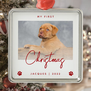 Adorno Metálico Foto adorable cachorro 1er Navidad Huellas de pata
