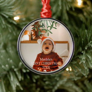 Adorno Metálico Foto botánica de Navidad de Mistletoe Baby