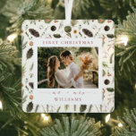Adorno Metálico Foto botánica de Navidades del Boho recién casados<br><div class="desc">Ornamento Metalizado de fotografía de Navidades del Boho recién casados</div>