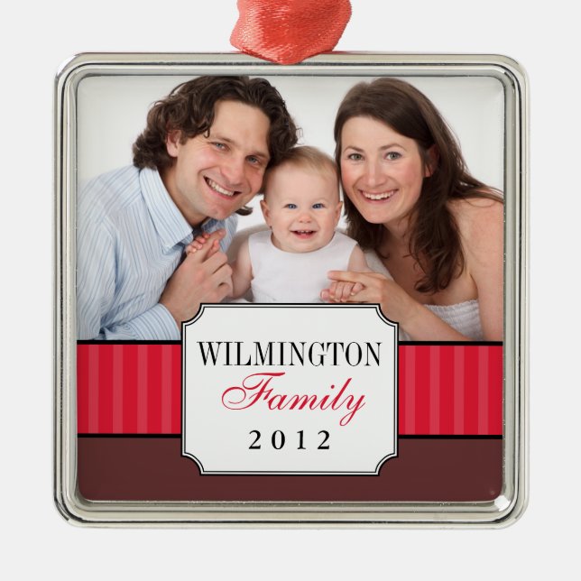 Adorno Metálico Foto clásica de Navidades de banda roja (Frente)