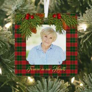 Adorno Metálico Foto conmemorativa Navidades de Tartan Plaid Pine