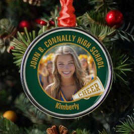 Adorno Metálico Foto de animadora de oro verde oscuro de Navidad