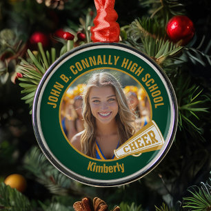 Adorno Metálico Foto de animadora de oro verde oscuro de Navidad