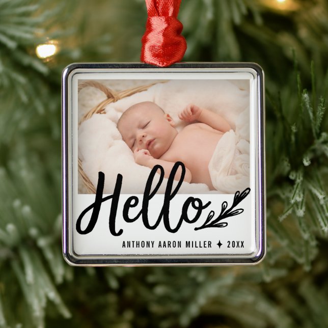 Adorno Metálico Foto de anuncio de nacimiento de Hello moderno (Árbol)