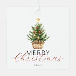 Adorno Metálico Foto de árbol de Navidad con acuarela festiva en u