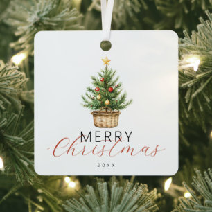 Adorno Metálico Foto de árbol de Navidad con acuarela festiva en u