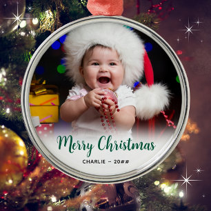 Adorno Metálico Foto de bebé Recuerdo de Navidad con texto