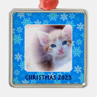 Adorno Metálico Foto de borde de copos de nieve azul