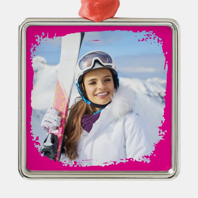 Adorno Metálico Foto de borde gris moderno rosado caliente (Frente)