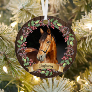 Adorno Metálico Foto de caballo personalizada Navidad rústica