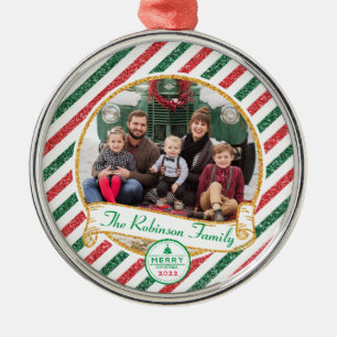 Adorno Metálico Foto de familia de Navidad con brillo de correo aé
