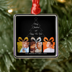Adorno Metálico Foto de familia en blanco y negro Árbol de Navidad