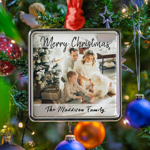 Adorno Metálico Foto de familia Feliz Navidad en negro y blanco