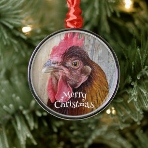 Adorno Metálico Foto de gallina roja de Navidad