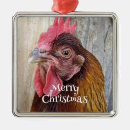 Adorno Metálico Foto de gallina roja de Navidad