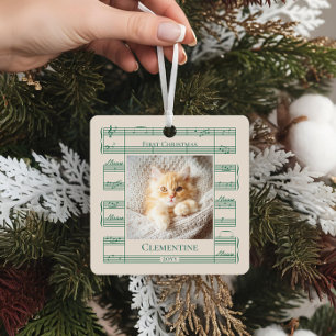 Adorno Metálico Foto de gato Primera Navidad Meow Meow Sheet Music