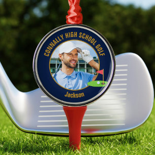 Adorno Metálico Foto de golfista de oro azul marino Equipo de golf