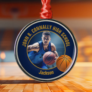 Adorno Metálico Foto de jugador de baloncesto de Navidad en azul m