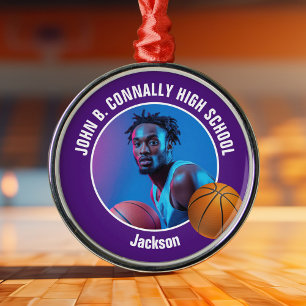 Adorno Metálico Foto de jugador de baloncesto morado en Navidad