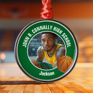 Adorno Metálico Foto de jugador de baloncesto verde en Navidad