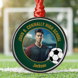 Adorno Metálico Foto de jugador de fútbol en Navidad de oro verde