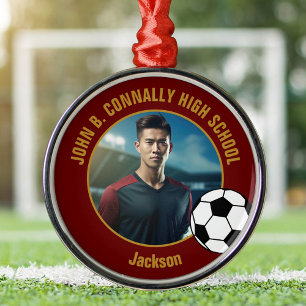 Adorno Metálico Foto de jugador de fútbol Maroon Gold Navidad