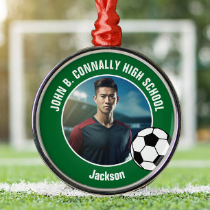 Adorno Metálico Foto de jugador de fútbol verde de Navidad de escu