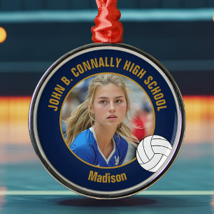Adorno Metálico Foto de jugador de voleibol de Navidad en azul mar