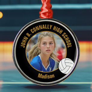 Adorno Metálico Foto de Jugadora de Voleibol de Oro Negro Navidad