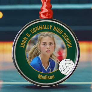 Adorno Metálico Foto de Jugadora de Voleibol Green Gold Navidad