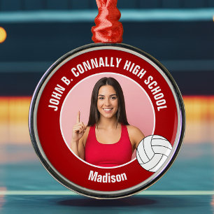 Adorno Metálico Foto de Jugadora de Voleibol Roja Regalo de Navida