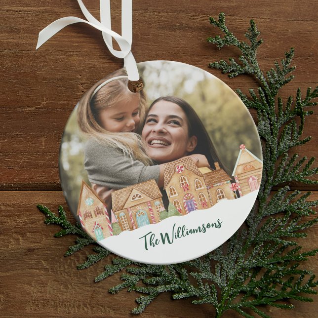 Adorno Metálico Foto de la familia Cute Candy Gingerbread (Cute Candy Gingerbread Houses Family Photo Metal Ornament)