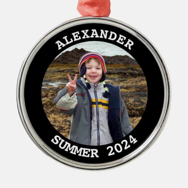 Adorno Metálico Foto de la familia redonda personalizada en blanco (Frente)