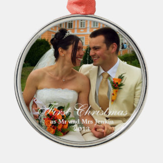 Adorno Metálico Foto de la pareja del primer boda de Navidad