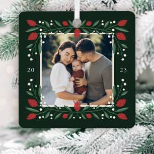 Adorno Metálico Foto de marco floral para Navidades clásicos