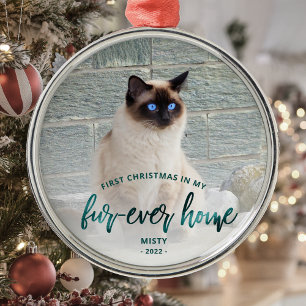Adorno Metálico Foto de mascota primera Navidad hogar para siempre