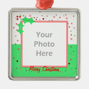 Adorno Metálico Foto de Merry Christmas Holly Stars