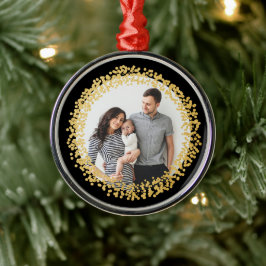 Adorno Metálico Foto de Navidad con Confeti Dorado Festivo