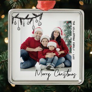 Adorno Metálico Foto de Navidad de familia personalizada dibujada
