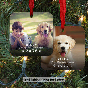Adorno Metálico Foto de Navidad de Perro Entonces y Ahora