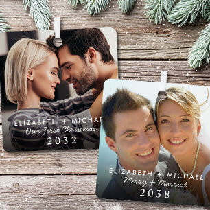 Adorno Metálico Foto de Navidad Feliz Casados