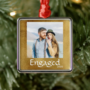 Adorno Metálico Foto de Navidad personalizada de compromiso
