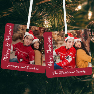 Adorno Metálico Foto de Navidad Roja con Letra Festiva Casados Fel