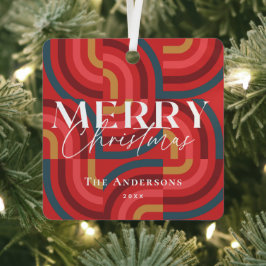 Adorno Metálico Foto de Navidades rojos geométricos retro maximali