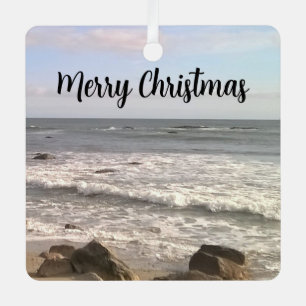 Adorno Metálico Foto de Ocean Shore Merry Christmas.