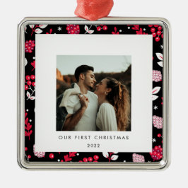 Adorno Metálico Foto de patrón de Navidades rusos, negros y rojos