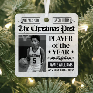 Adorno Metálico Foto de periódico de Navidad de baloncesto persona